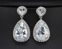 3 lager Real 18K White Gold Platinum Plated High Grade Zirconia Diamond Luxury Long Pear Drop Bridal Earrings9339011