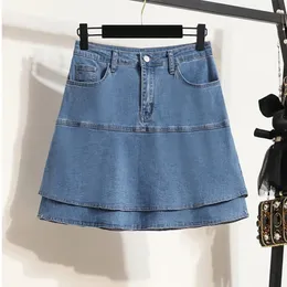 S-5xl Ruffles Skirt Denim Women High Wiron con cortometraggi Summer Vintage Casual A-Line Abito da ballo Saia Short Jeans Mini 240420