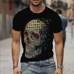 Camisetas masculinas Novo 2024 Hot Casual Top Mens Outdoor de manga curta 3D Digital Impresso Skull Design T-shirt XXS-6XL Q240426