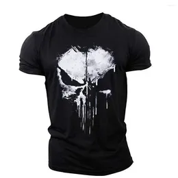 Men's Suits A1263 Harajuku Skull Print T-Shirt Summer Muscle Sports Personality Short Sleeve Outdoor Stretch Quick Dry O-Neck Top