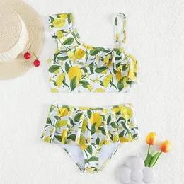 Clothing Sets Summer Girls Swimwear Two Pieces Oblique Shoulder Swimsuit Kids Floral Print Bikini Toddler Swimming Suit Set