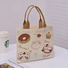 Canvas Bag Women 2024 New Bag Cloth Bag Lunch Box Tote Bag Commuting To Work Small Cloth Bag Bento Bag Small Handbag A3