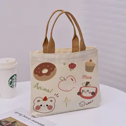 Canvas Bag Women 2024 Ny väska Tygpåse Lunchlåda Tygväska Pendling för att arbeta liten tygväska Bento Bag liten handväska A3