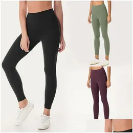 Womens Leggings High Waist Solid Color Sweatpants Yoga Pants Gym Clothing Elastic Fitness Lady Overall Fl Tights Workout Drop Delivery Otghs