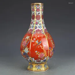 Vasos Jingdezhen Cerâmica decoração Yongzheng esmalte a garrafa hexagonal de porcelana antiga vaso de corredor