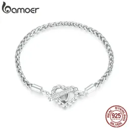 Ожерелья Bamoer Sterling Sier Heartshaped Basic Bracelet Punk Style Плетене сетром