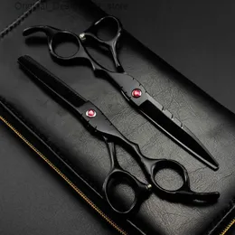 Hair Scissors Professional Japonês 440c 5,5 polegadas Ruby Black Barber Q240426