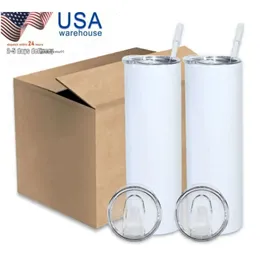 US CA Stock 20oz Sublimation Tumbler Blanks Weiß gerade Edelstahlbecher DIY Vakuum isoliertes Auto Kaffeetassen 0426