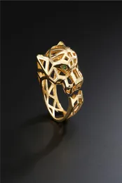 Trendy Hollow Leopard Animal Finger Ring Green Eyes Panther Heads Rings for Men Women Party Jewelry8550604