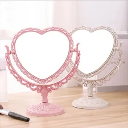 Desktop Makeup Mirror Heart Shape Vanity Portable Double-side Hand Cosmetic Compact for Women