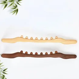 Nya 8 pärlor Gua Sha Massage Stick Carbonized Wood Back Body Meridian Scrapping Therapy Wand Muskel Relaxande Akupunktur Massager