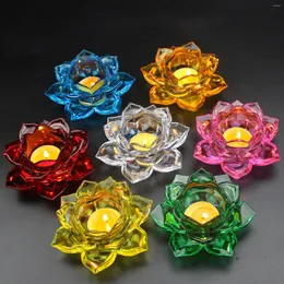 Candle Holders 8 Colors Crystal Glass Lotu Flower Holder Tea Light Buddhist Candlestick