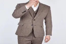 Новое прибытие двух кнопок Tweed Groom Tuxedos Notch Lapel Groomsmen Mens Wedding Business Suits Juper