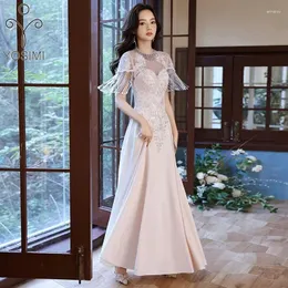 Vestidos de festa Vestido de Cheongsam Yosimi-Chinese para mulheres brancas de manga curta longa A-line Floral Borderyer Summer elegante