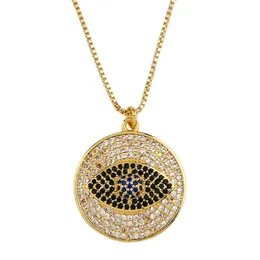 Blue Evil Eye Halsband Designer Round Iced Out Pendant Jewelry Crystal Diamond Silver Gold Plated Zircon Choker Necklace Women Bir238z