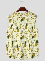 Men's Tank Tops Casual Loose Sports Fabric Sleeveless Vest Cute Banana Printing Summe