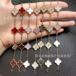 Top Grade Luxury Vancleff Brand Designer braceletGolden High Version Fanjia Clover Five Flower Bracelet Female White Fritillaria 18 Rose Gold Lock Bone Chain