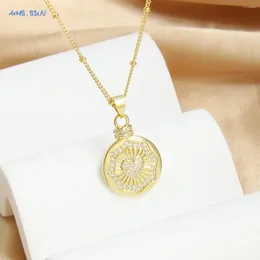 Chains SUNSLL Heart Cubic Zircon Round Pendants Necklaces Classic Gold Plated Clavicle Chain Birthday Party Jewelry For Women Girls