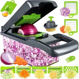 14 I 1 Multifunktionell grönsakshoppare Cutter Vegetabilisk Dicer Slicer Cutter Mandoline Onion Chopper för lökpotatomat 240420
