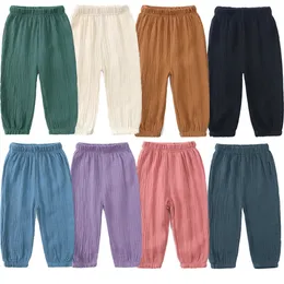 2024 BAMBINI Summer pantaloni fantastici vestiti di elasticità in lino in cotone solido per boy girl 12m-8t pantaloni adolescenti casual coreani 240425