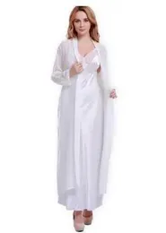 Moda de sono feminina Moda de seda Novos vestes de seda + Nightdress Women Women Slpwear Sexy Lace V Robe Slping Robe Longgowns Slve Slves FW001 Y240426