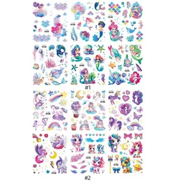 Tattoo Transfer 6sts Sparkly Rainbow Tattoo Sticker Waterproof Mermaid Unicorn Temporary Tatto Stickers Beauty Tattoos For Hands Arm Body 240426