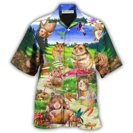 Herren lässige Hemden Herren Mode Sommer T-Shirts Hawaiian Hamster Tier 3D-Print gemütlich lässiger One-Knopf-Hemden kurzärmelig übergroße Hemden 240424