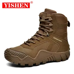 부츠 Yishen Tactical Boots 남자 신발 신발 겨울 전투 발목 부츠 작업 안전 특수 부대 군대 부츠 패션 하이 오토바이 신발