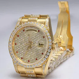 Sieh dir Diamond Bigger Diamond Watch für Damen Gold Uhrendatum automatische Vollgold mit Diamond Becken Diamond Dial Gold Woman Uhren 36 -mm -Designer Uhren