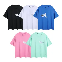 Camiseta masculina 2024 Novo modelo Frature Shark de alta qualidade Mangas curtas Letra de estilista de estilista impressão de uma camisa de mangas curtas