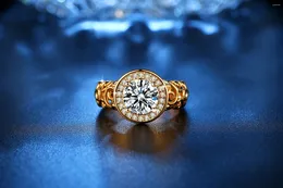With Side Stones Sexy Mom Fashion Gold Jewelry Ring Round Shape CZ Crystal Wedding Rings For Women Romantic Gift