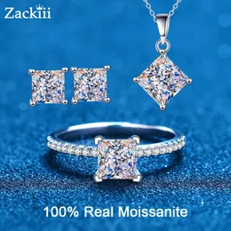 Certyfikowany naszyjnik Pierścień Pierścienia Kolczyki dla kobiet 3.2ct Princess Cut Diamond Biżuteria