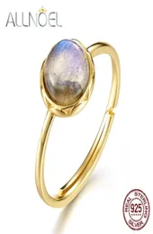 Allnoel 925 Sterling Silver Ring for Women 100 Natural Labradorite Gemstone 13CT Real Gold Engagement Justerable Finger Ring 2207802245