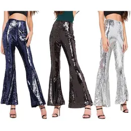Nowy projektant seksowne lśniące cekinowe spodnie flare dla kobiety rozłębia wysokiej talii Culotte Glitter Ladies Party Spodni