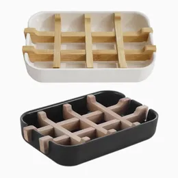 Household bathroom storage rack Quality Creative Modern Simple Bathroom 13.2*8.5*2.5cm Anti Slip Bamboo Fiber Soap Dish Tray Holder TH71a