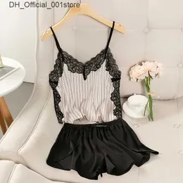 Sexy Set Women Pajama 2pcs Casual Loose Home Clothing Jedwabny top i spodenki Summer Q240426