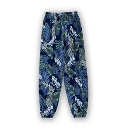 Diaryplus Ladies Primavera ed estate Singht Chinvel Girth Pants Navy Blue Leaf Stampa casuale Pantaloni a base di aria condizionata Pantaloni da sole spiaggia pantaloni