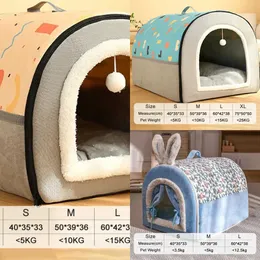 D Cat Carriers Hus Bekväma MAT BED BEDACHABLE Tvättbar katthund House Nobe Warm Winter Deep Sleep Tent Lämplig för små medelstora och stora husdjurshundar 240426