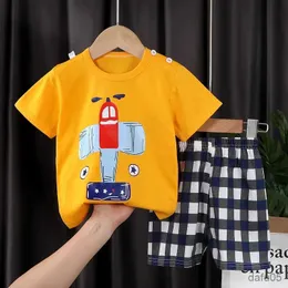 Наборы одежды Новые Дети Лето Pure Cotton Pajamas мальчики девочки милый мультфильм O-образный футболок с коротким рукавом топ + шорты для малышей детской одежды