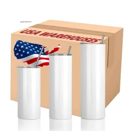 CA/USA Warehouse Straight Skinny Tumbler Großhandel Großhandel Bulk Custom Edelstahl isolierter Sublimation Blind -Roller mit Stroh und Deckel 20oz 0426