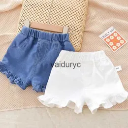 Shorts Summer Kids Pants Fashion Girls New Denim Ruffle Shorts LDRENS Wead Teenage Girl Jeans H240426