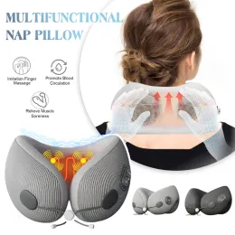 Massager Heated Neck Pillow Multifunction Memory Foam Massage Pillow Soft Airplane Pillow Ergonomic Healthcare Travel Pillows for Nap