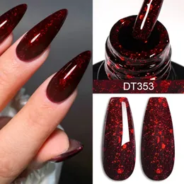 MEET ACROSS 7ml Red Gel Nail Polish Crystal Semi Permanent Soak Off UV Varnish Art Manicure Base Matte Top Coat Vernis 240425