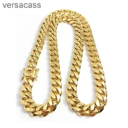 Gioielli in acciaio inossidabile 18K oro oro alto lucido Miami cubano Collena da collana Punk 15 mm Class a doppia sicurezza a doppia sicurezza 18 pollici-30 pollici tkkf