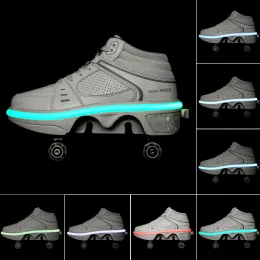 Boots PU Deformation Rollerskor med 7Color Ambient Breathing Light Invisible Puls Skating Shoes 4 Wheels Parkour Sneakers