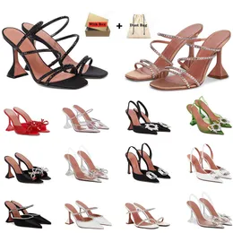 sandali femminili donne vestite scarpe da stiletto sandali cristallini amina muaddi pompe trasparenti mule new moda di grande grande dimensione fata fiama trasparente tallone alto