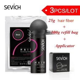 Produkty Sevich 3PC/partia Budynek włosów Włókno Kolor proszkowy Władze 100g+żel 25 g+przedłużenie aplikatora Keratyna Przerzedzenie opryskiwań do włosów