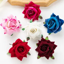 Decorative Flowers 6Cm 100Pcs Red Flannel Curled Roses For Scrapbook Christmas Home Decor Wedding Garden Diy Candy Box Artificial Wholesale
