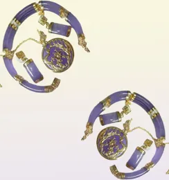 Purple Jade Gold Plated Fortune Dragon Phenix Armband Anhänger Halskette Ohrringe2266475