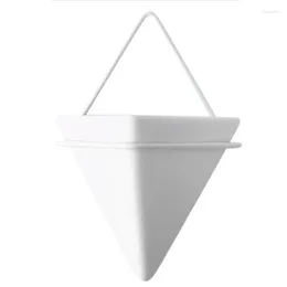 Vases Ceramic Hanging Planter Pot Indoor Outdoor Modern Flower Plant Basket Triple-Cornered Wall